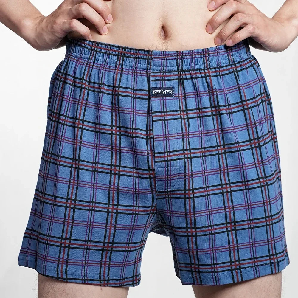 Cueca boxer masculina de algodão puro, roupa íntima, cintura alta, cuecas grandes, casual, xadrez, plus size, calças aro, pijama em casa, M-3XL