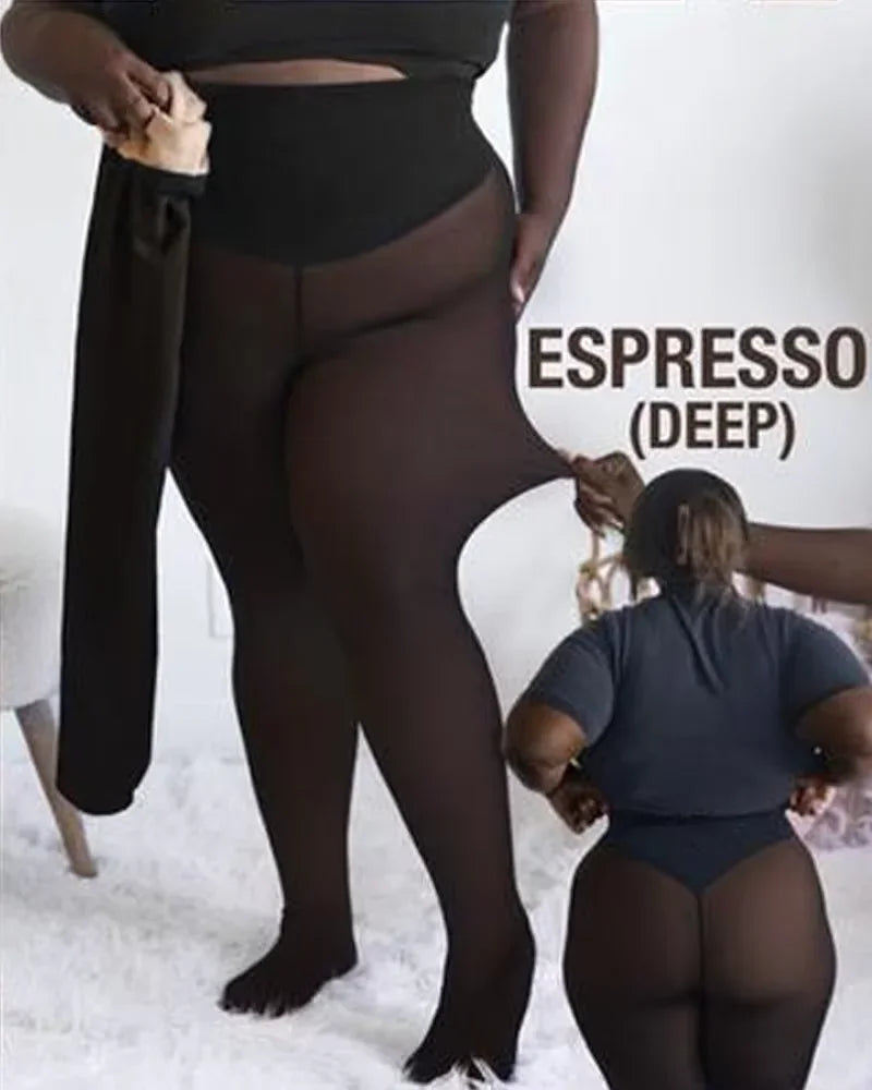 Nova Calça Legging Térmica Modeladora Preta Sexy com Forro de Lã e Efeito Translúcido, Meia-Calça Transparente de Lã, Tamanhos Grandes - Coleção 2026