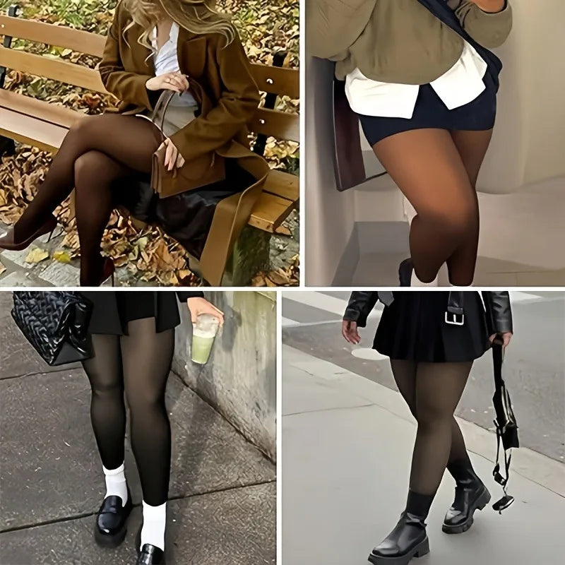 Nova Calça Legging Térmica Modeladora Preta Sexy com Forro de Lã e Efeito Translúcido, Meia-Calça Transparente de Lã, Tamanhos Grandes - Coleção 2026