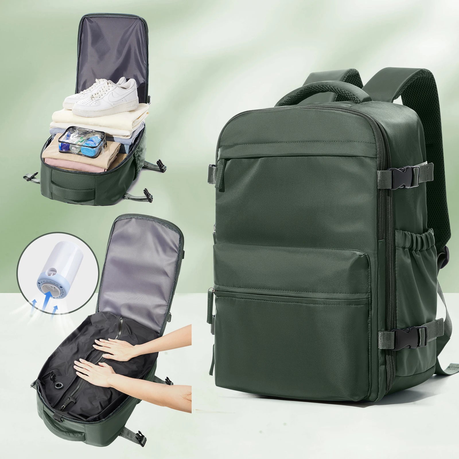 Mochila de viagem a vácuo para homens, mochila de grande capacidade para laptop de negócios, mochila expansível para homens e mulheres, bolsa escolar