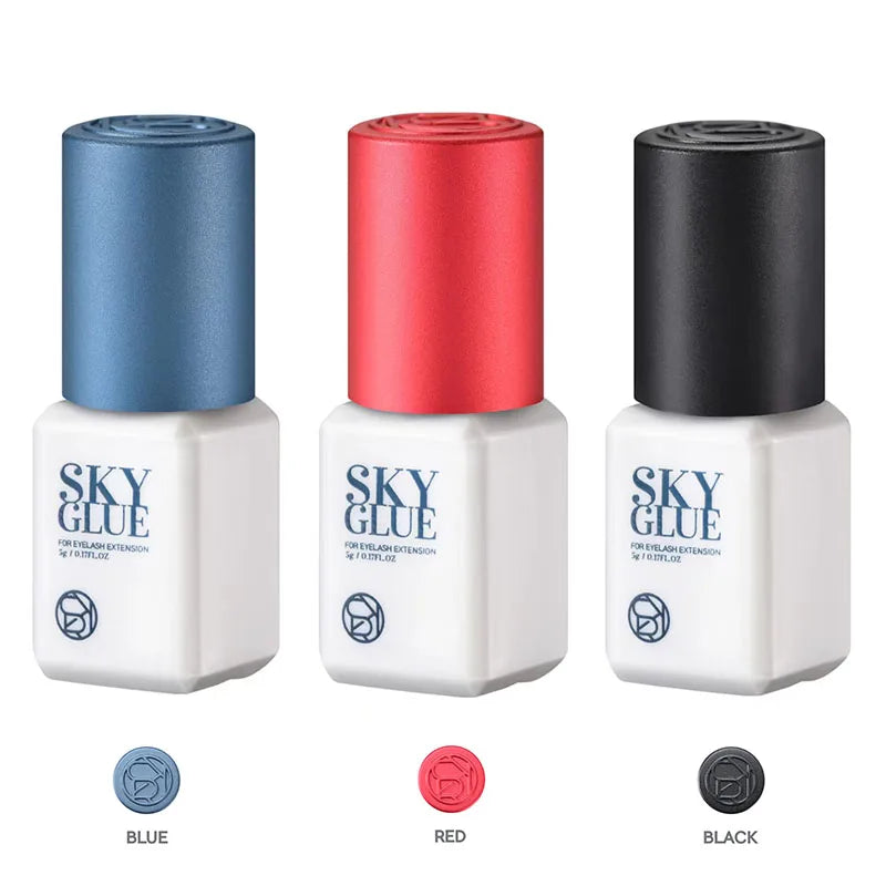1 garrafa de cola sky para extensões de cílios 5ml original sky s + preto vermelho azul tampa cola de cílios postiços céu td fornecedor de cola transparente