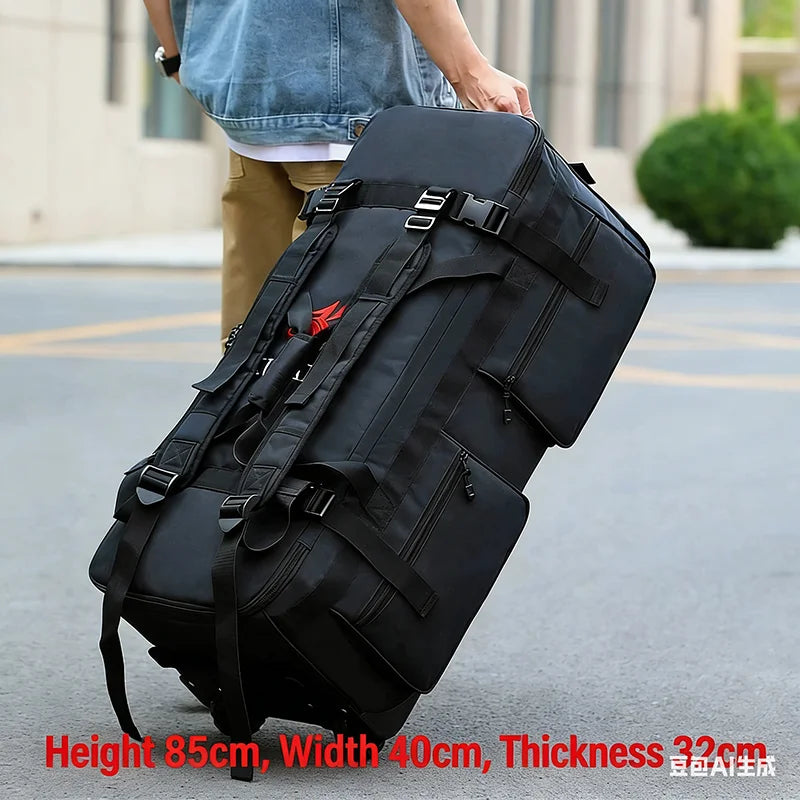 Mochila de Viagem Grande Capacidade 90/110L Dobrável com Rodas e Cinto, Bolsa de Transporte Multifuncional, Mala Resistente ao Desgaste