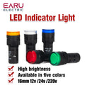 1pc 16mm Panel Mount Signal Indicator Light LED Blue Green Red White Yellow Pilot Lamp AC DC 12V 24V 220V AD16-16C