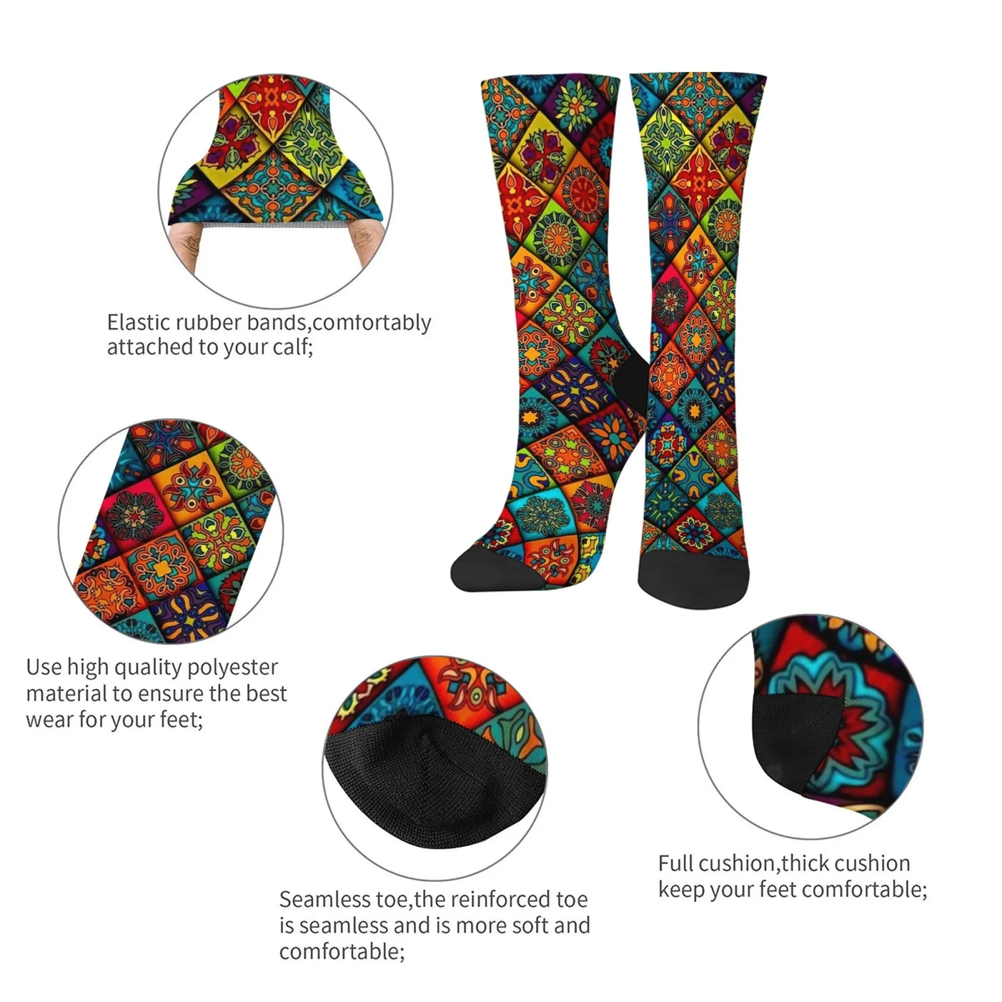Novidade étnica boêmio impressão meias masculinas confortáveis respirável antiderrapante meias casuais harajuku retro rua meias de compressão