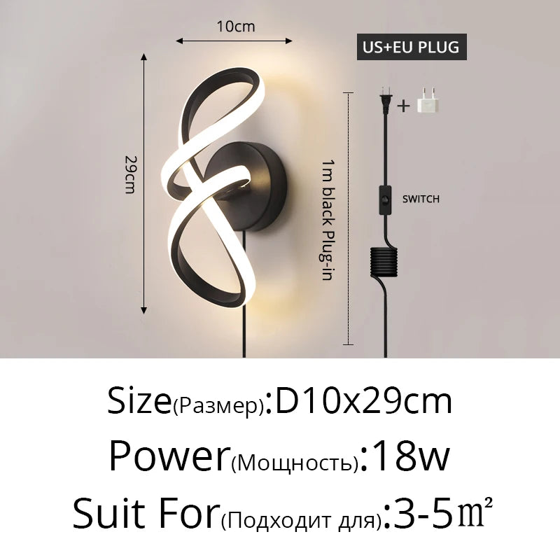 Modern Minimalist Wall Lamps for Living Room, Bedroom, Bedside, Luster, Indoor, LED, Black, White, Corridor, Lighting Decor, AC90V-260V