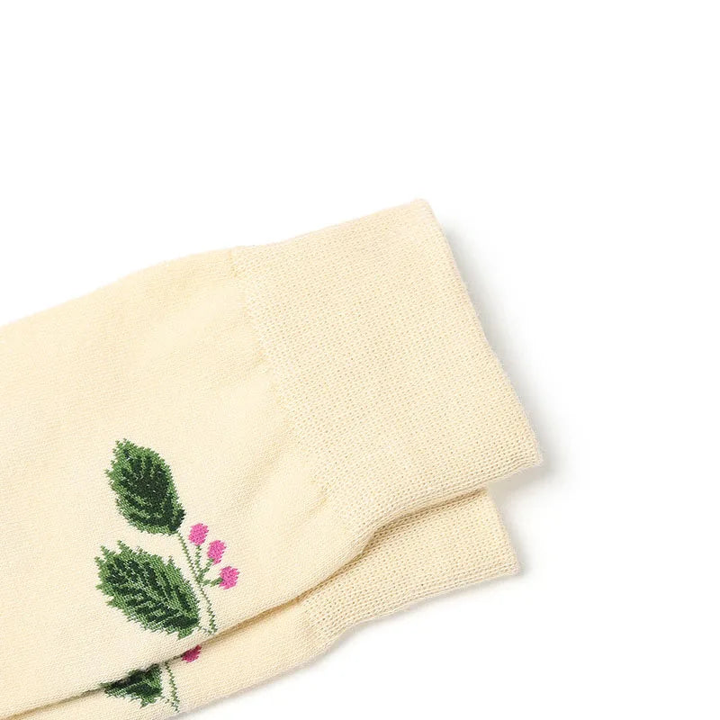 1 par de meias de arte, meias masculinas e femininas de algodão, meias engraçadas de casal, flor, pássaro, meias longas e coloridas