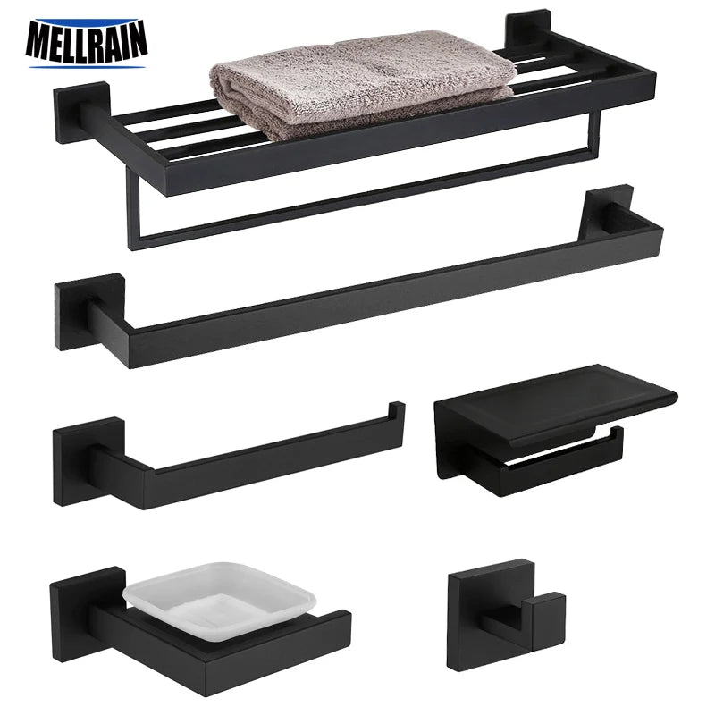 Preto fosco hardware do banheiro 304 aço inoxidável toalheiro suporte de papel higiênico suporte de sabão líquido barra de toalha acessórios de banheiro