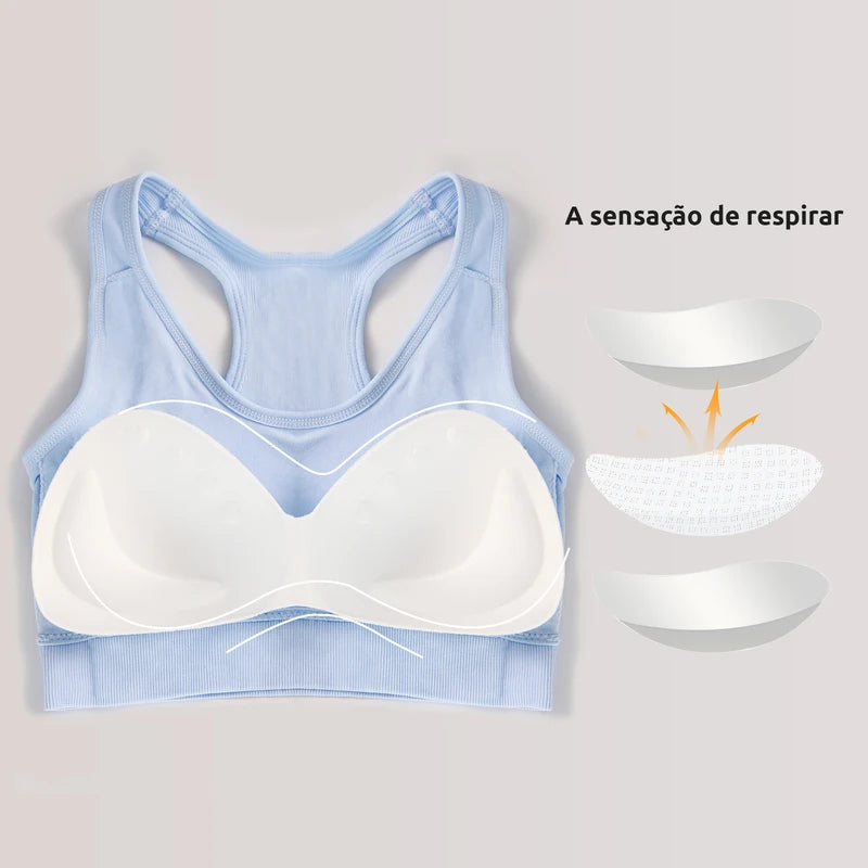 Sutiã esportivo sem costura, Top push up respirável à prova de choque feminino curto，Lingerie feminina，Poliéster，Respirável
