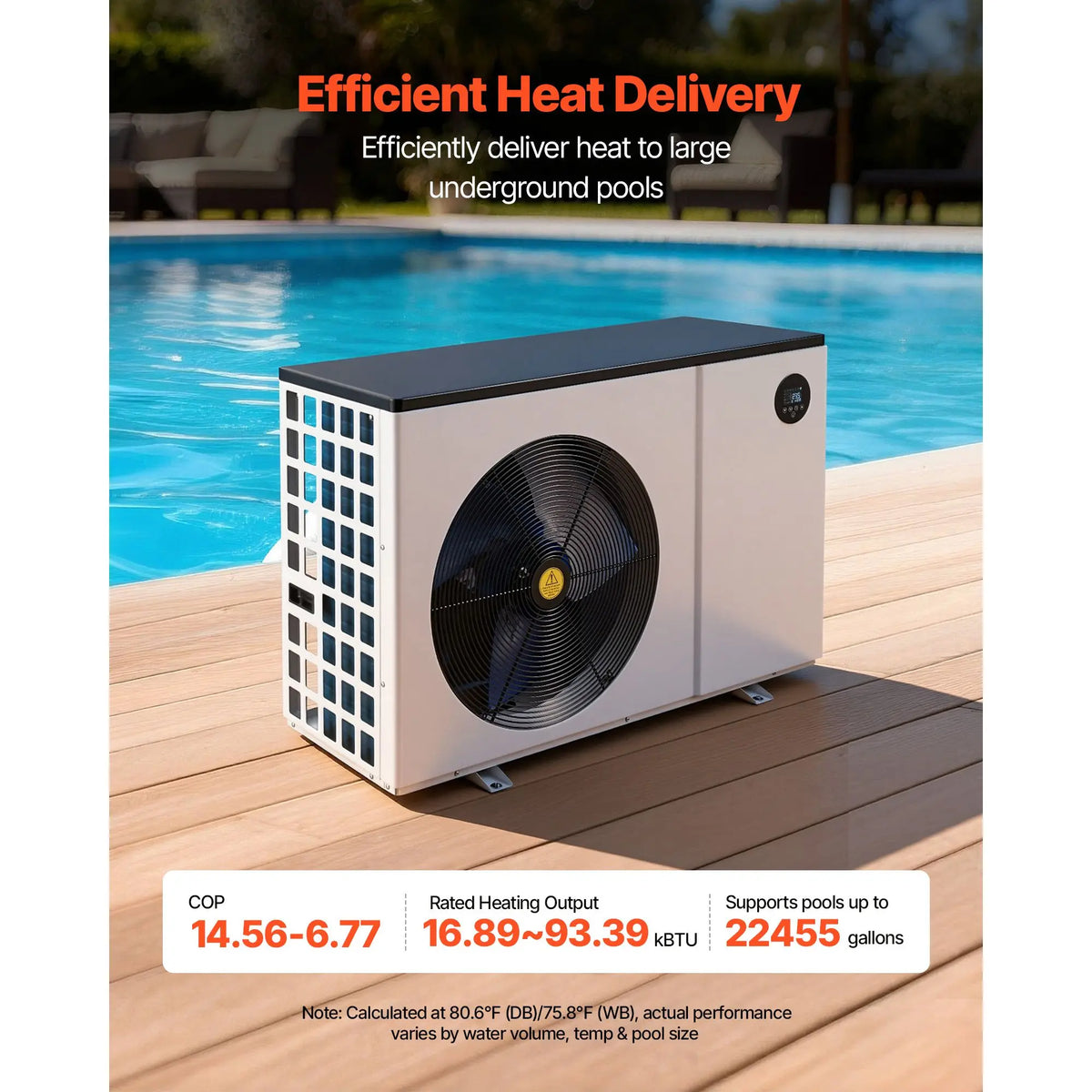 Electric 93390 BTU Pool Heat Pump DC Inverter Technology WiF Above Ground 22455 Gallons Swimming Pool Heater for Hot Tubs