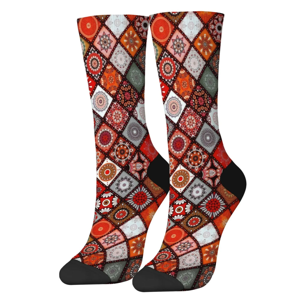 Novidade étnica boêmio impressão meias masculinas confortáveis respirável antiderrapante meias casuais harajuku retro rua meias de compressão
