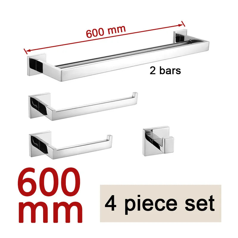Acessórios de Banheiro em Aço Inoxidável Cromado Polido: Suporte para Toalha, Suporte para Papel Higiênico, Barra para Toalha e Gancho