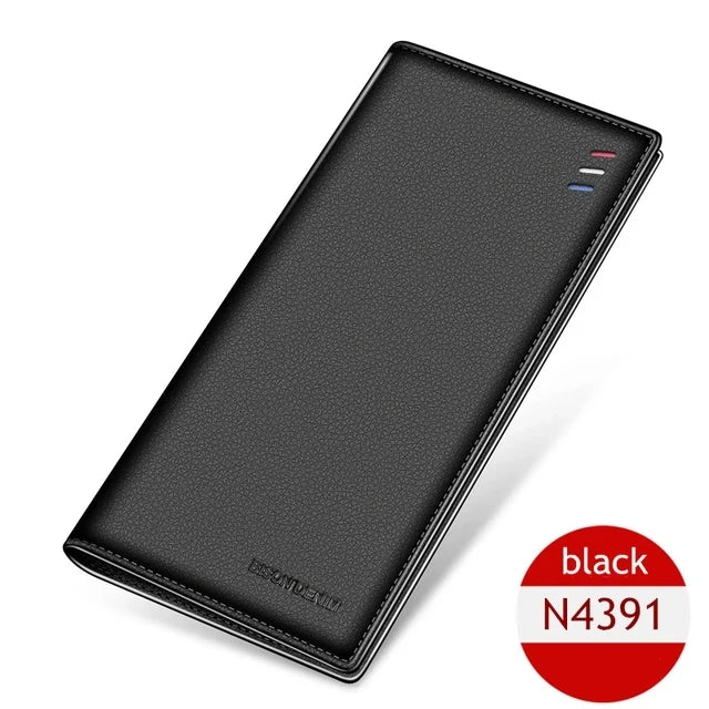 BISON DENIM-Carteira longa de couro genuíno masculina, suporte de cartão fino macio, marca de luxo, bolsa masculina, negócio