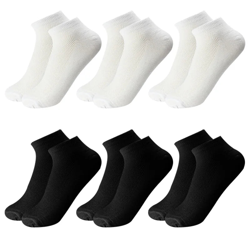 6 pares meias masculinas respiráveis curto tornozelo elástico cor sólida malha de alta qualidade negócios unisex sokken plus size EU38-47