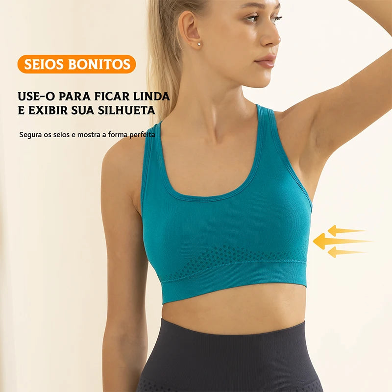 Sutiã esportivo sem costura, Top push up respirável à prova de choque feminino curto，Lingerie feminina，Poliéster，Respirável