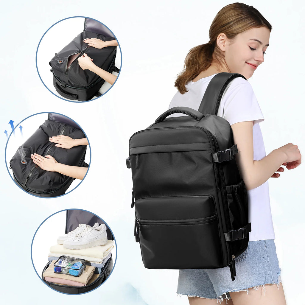 Mochila de viagem a vácuo para homens, mochila de grande capacidade para laptop de negócios, mochila expansível para homens e mulheres, bolsa escolar