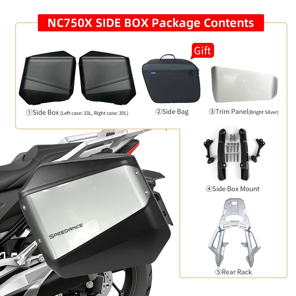 Malas Laterais para Motocicleta Honda NC750X, Com Liberação Rápida, Impermeáveis, Armazenamento de Bagagem para Viagens de Moto