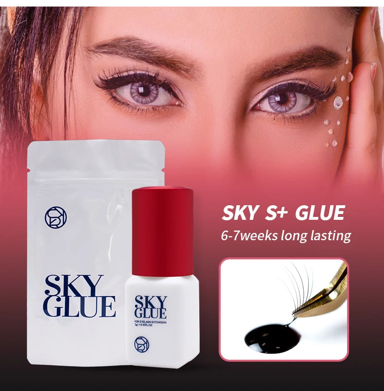 1 garrafa de cola sky para extensões de cílios 5ml original sky s + preto vermelho azul tampa cola de cílios postiços céu td fornecedor de cola transparente