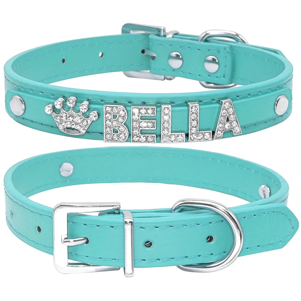 Coleira de cachorro com strass brilhante, coleira personalizada para cães pequenos chihuahua, nome grátis, acessórios para animais de estimação