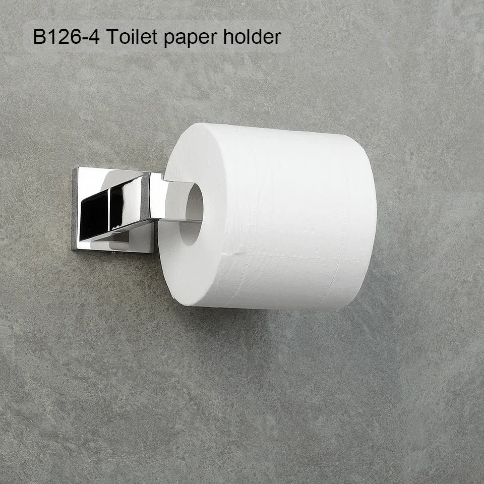 Acessórios de Banheiro em Aço Inoxidável Cromado Polido: Suporte para Toalha, Suporte para Papel Higiênico, Barra para Toalha e Gancho