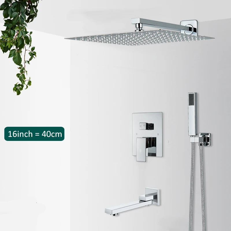 Quyanre Wall Mount Waterfall Shower Faucet Set, Bathroom, Rain, Hidden Chrome, Shower System, Bathtub, Mixer Tap