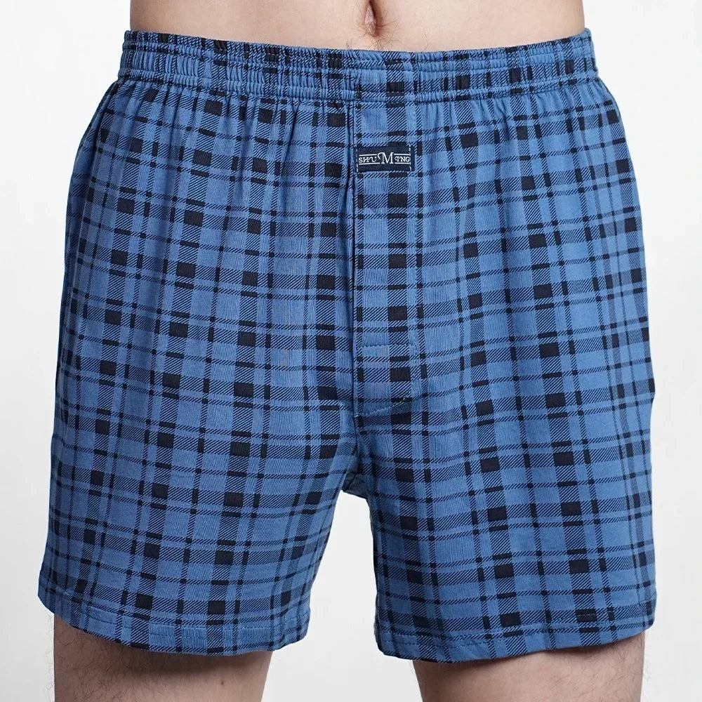 Cueca boxer masculina de algodão puro, roupa íntima, cintura alta, cuecas grandes, casual, xadrez, plus size, calças aro, pijama em casa, M-3XL