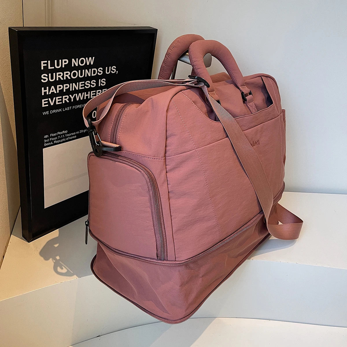 Bolsa de viagem portátil expansível para homens e mulheres, bolsa de bagagem leve de curta distância e grande capacidade, mala de viagem fitness com bolsa adicional e compartimento para sapatos