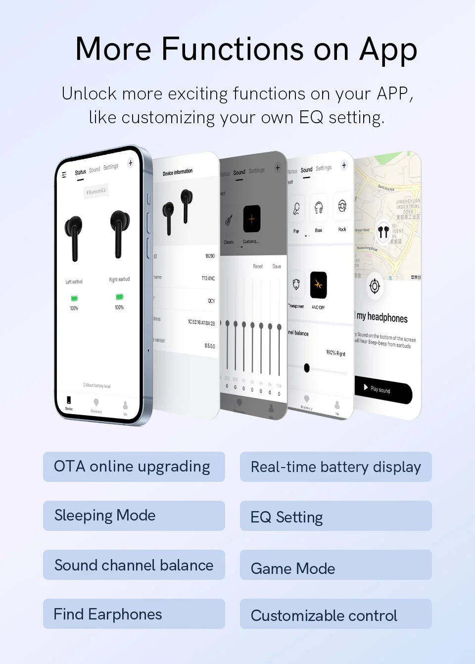 QCY-T13 ANC Fones De Ouvido Sem Fio, Bluetooth 5.3 TWS, ANC, Auscultadores De Cancelamento De Ruído, 4 Microfones ENC Headset, In-Ear, Handfree Earbuds