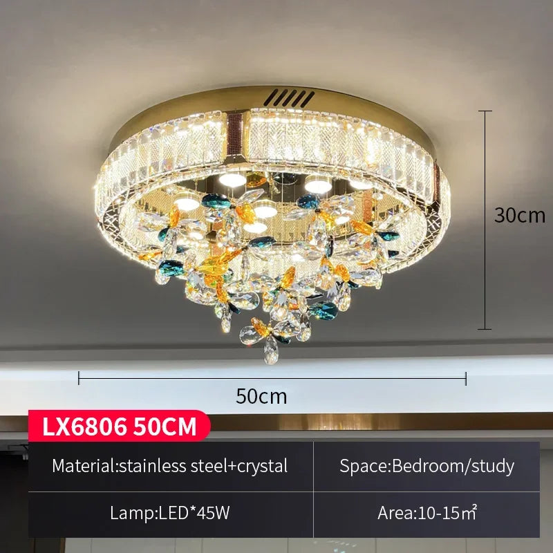 Colorful Luxury Crystal Flower LED Ceiling Lamps for Bedroom, Modern Home Decor, Dining Room Round Lights, Chandeliers Fixtures