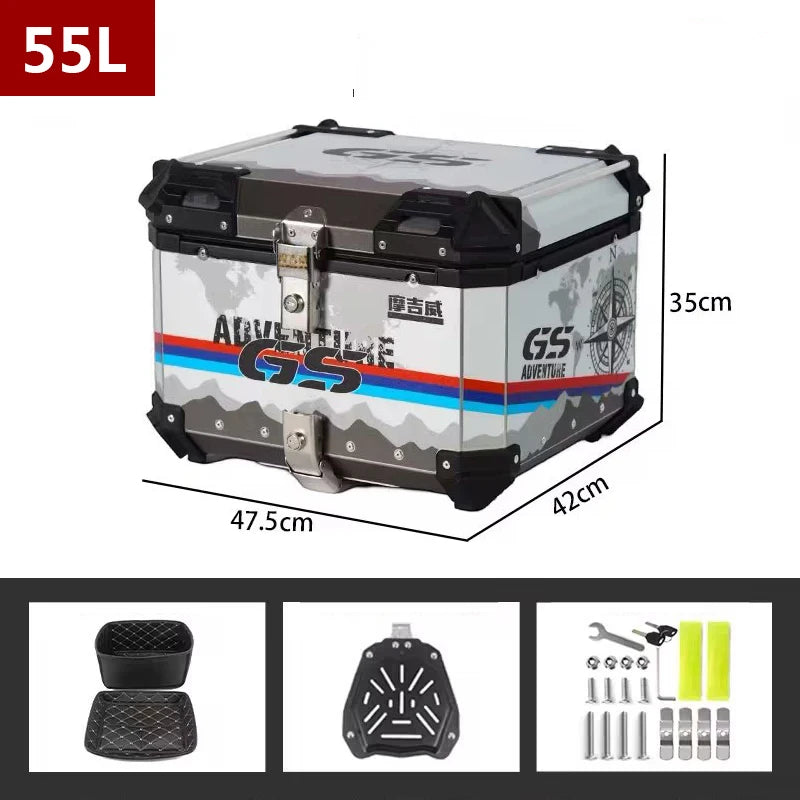 Universal Motocicleta Traseira Trunk Top Casos, Caixa De Alumínio, Bagagem, Mala, Moto Cauda Caixa, 65L, 55L, 45L, 36L