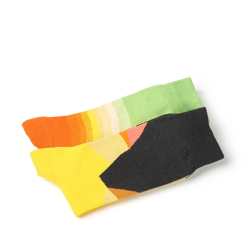 1 par de meias de arte, meias masculinas e femininas de algodão, meias engraçadas de casal, flor, pássaro, meias longas e coloridas