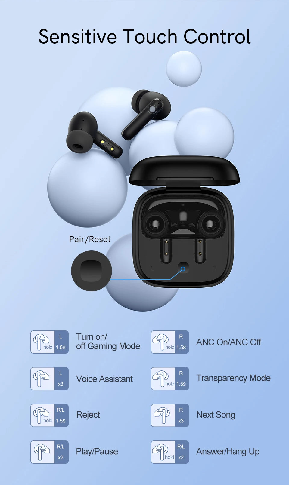 QCY-T13 ANC Fones De Ouvido Sem Fio, Bluetooth 5.3 TWS, ANC, Auscultadores De Cancelamento De Ruído, 4 Microfones ENC Headset, In-Ear, Handfree Earbuds