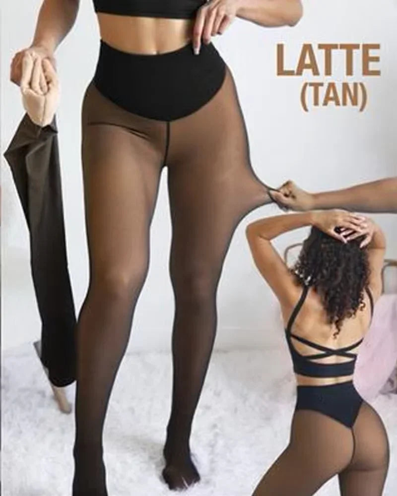 Nova Calça Legging Térmica Modeladora Preta Sexy com Forro de Lã e Efeito Translúcido, Meia-Calça Transparente de Lã, Tamanhos Grandes - Coleção 2026