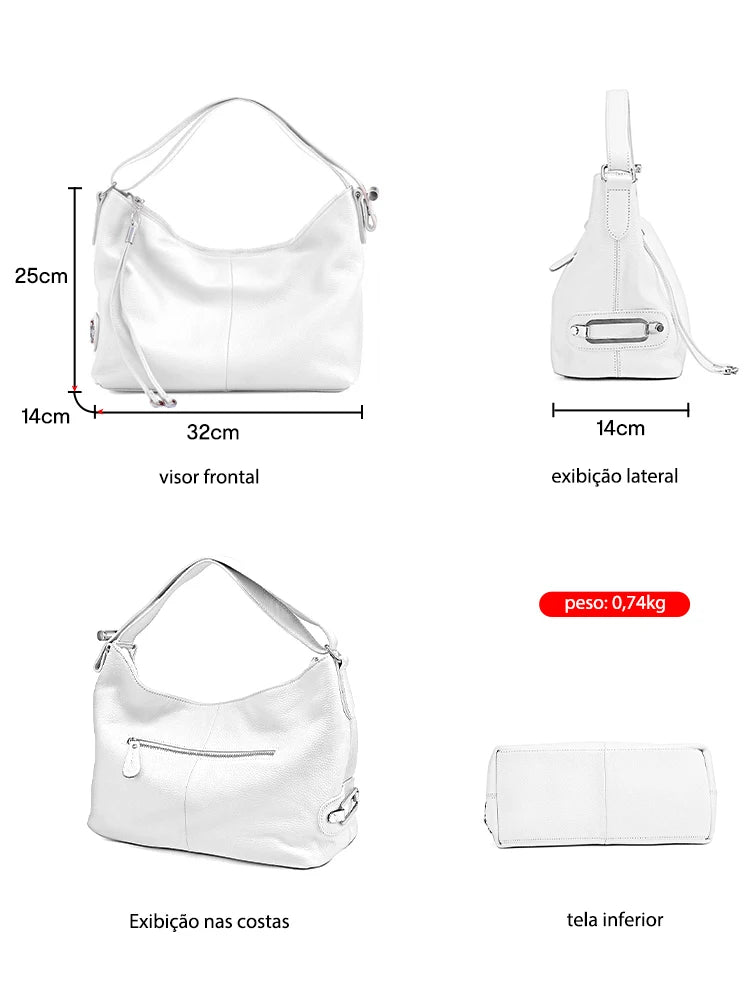 Bolsa de Ombro Grande Zency 100% Couro Genuíno para Mulheres, Bolsa Tote, Bolsa de Mão, Bolsa Hobo de Couro Preto, Bolsas com Zíper para Usar Debaixo do Braço
