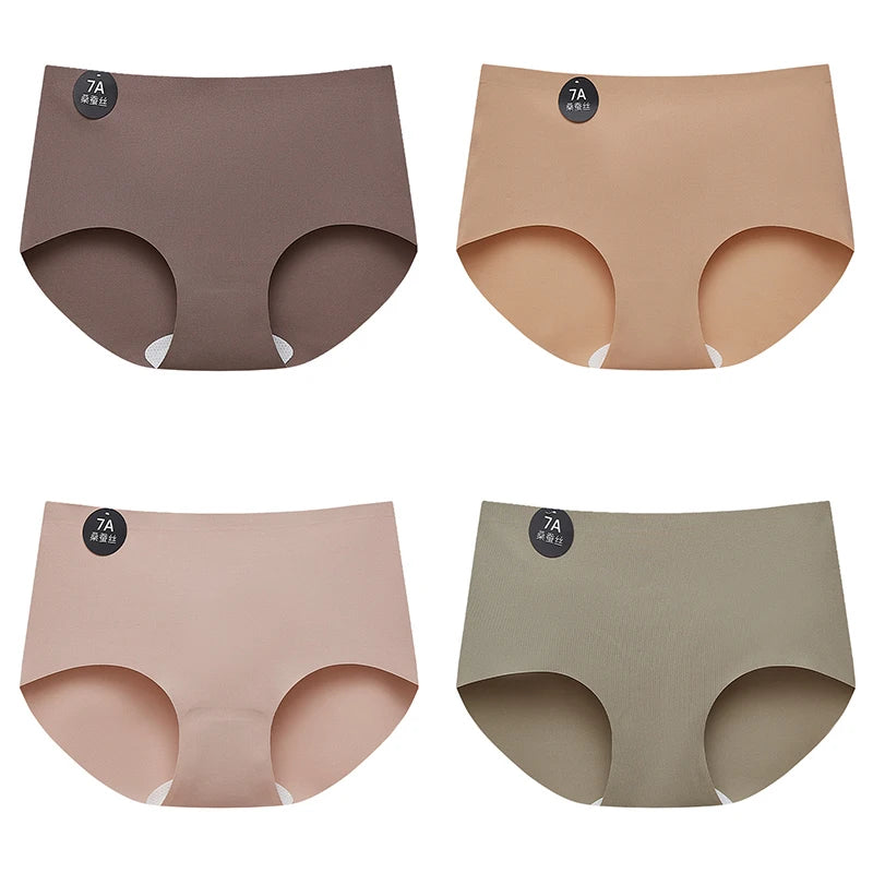 Falllsweet 4 Peças de Calcinhas de Seda Sem Costura para Mulheres, Lingerie Sexy de Cintura Média, Calcinhas de Seda Gelada M-2XL