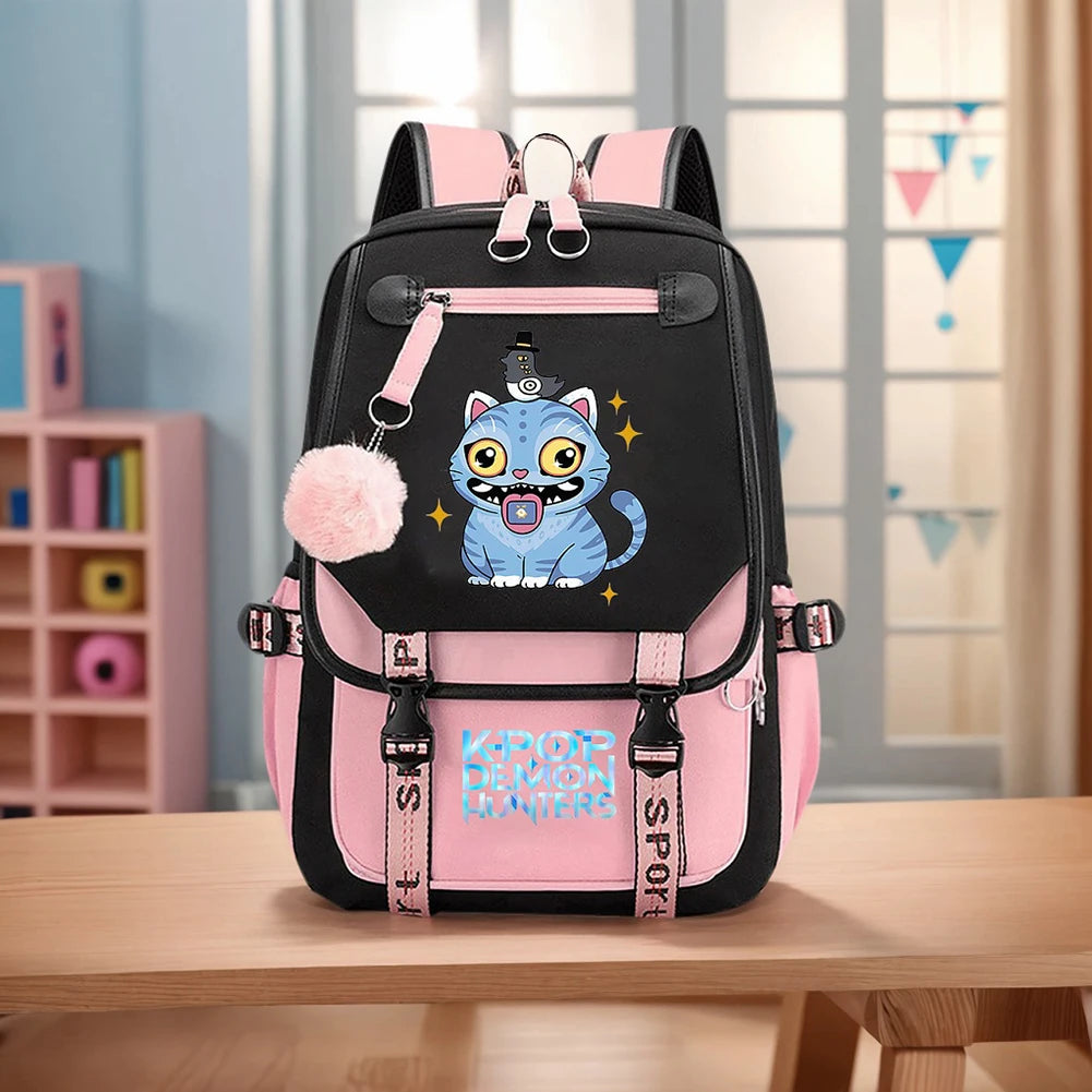 Mochila escolar para estudantes kpop demon hunters, mochila diária 2025 com estampa de filme quente para meninas, bolsa escolar esportiva ao ar livre