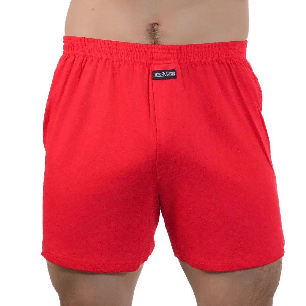 Homens puro algodão boxer shorts homem cintura alta grande roupa interior casual sólida cuecas plus size alo calças pijama boxers M-3XL 2025