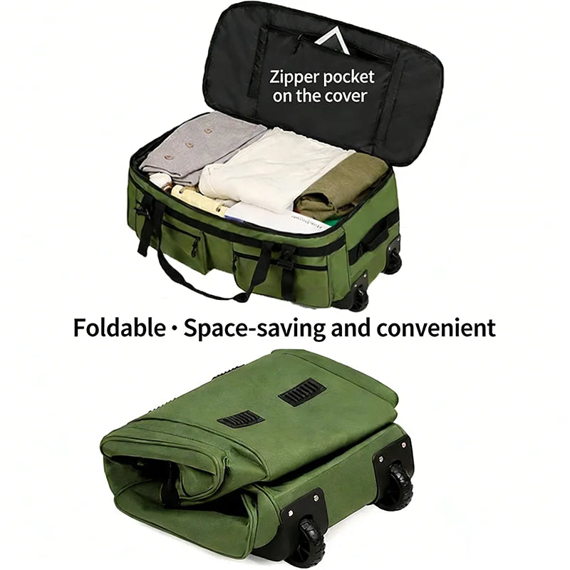 Mochila de Viagem Grande Capacidade 90/110L Dobrável com Rodas e Cinto, Bolsa de Transporte Multifuncional, Mala Resistente ao Desgaste