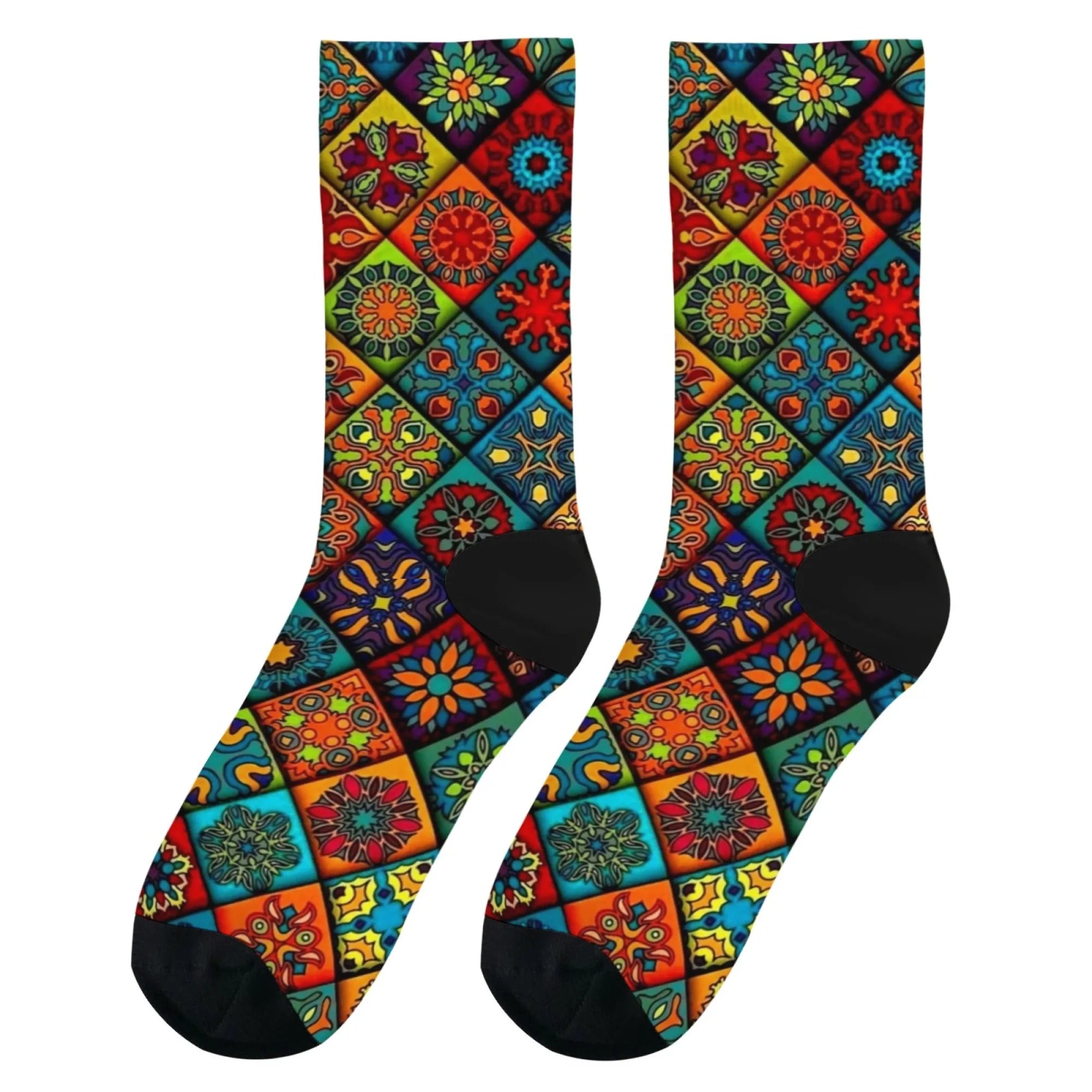 Novidade étnica boêmio impressão meias masculinas confortáveis respirável antiderrapante meias casuais harajuku retro rua meias de compressão