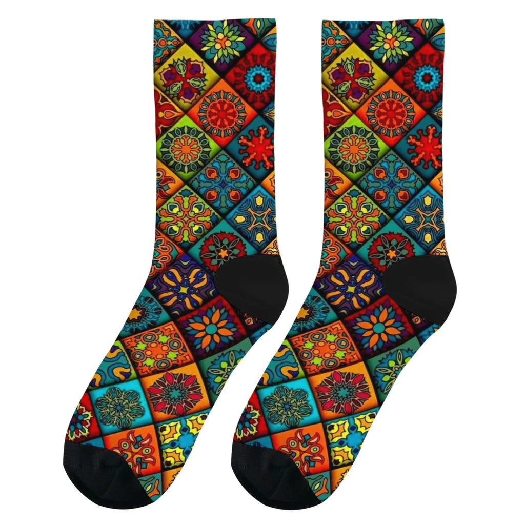 Novidade étnica boêmio impressão meias masculinas confortáveis respirável antiderrapante meias casuais harajuku retro rua meias de compressão