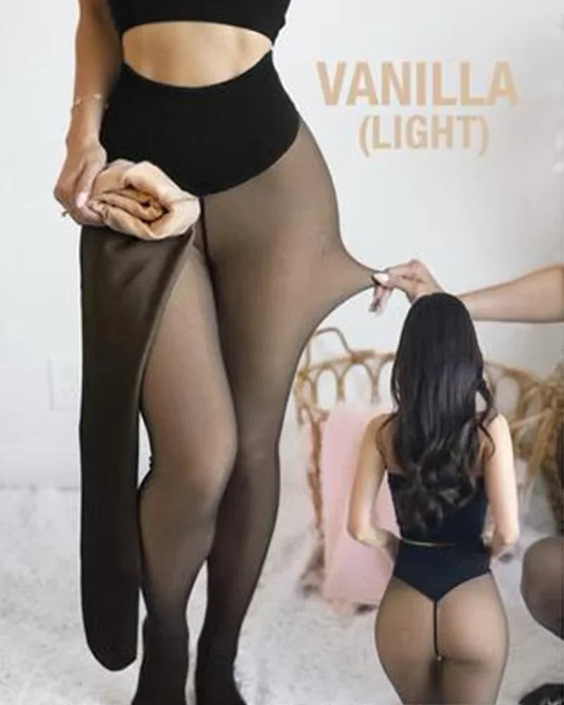 Nova Calça Legging Térmica Modeladora Preta Sexy com Forro de Lã e Efeito Translúcido, Meia-Calça Transparente de Lã, Tamanhos Grandes - Coleção 2026