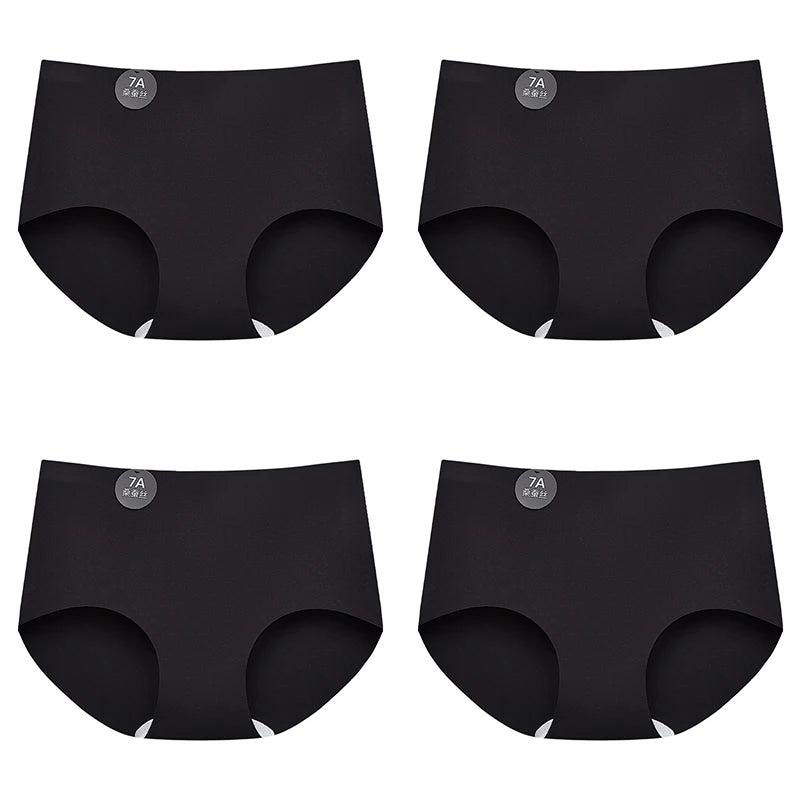 Falllsweet 4 Peças de Calcinhas de Seda Sem Costura para Mulheres, Lingerie Sexy de Cintura Média, Calcinhas de Seda Gelada M-2XL
