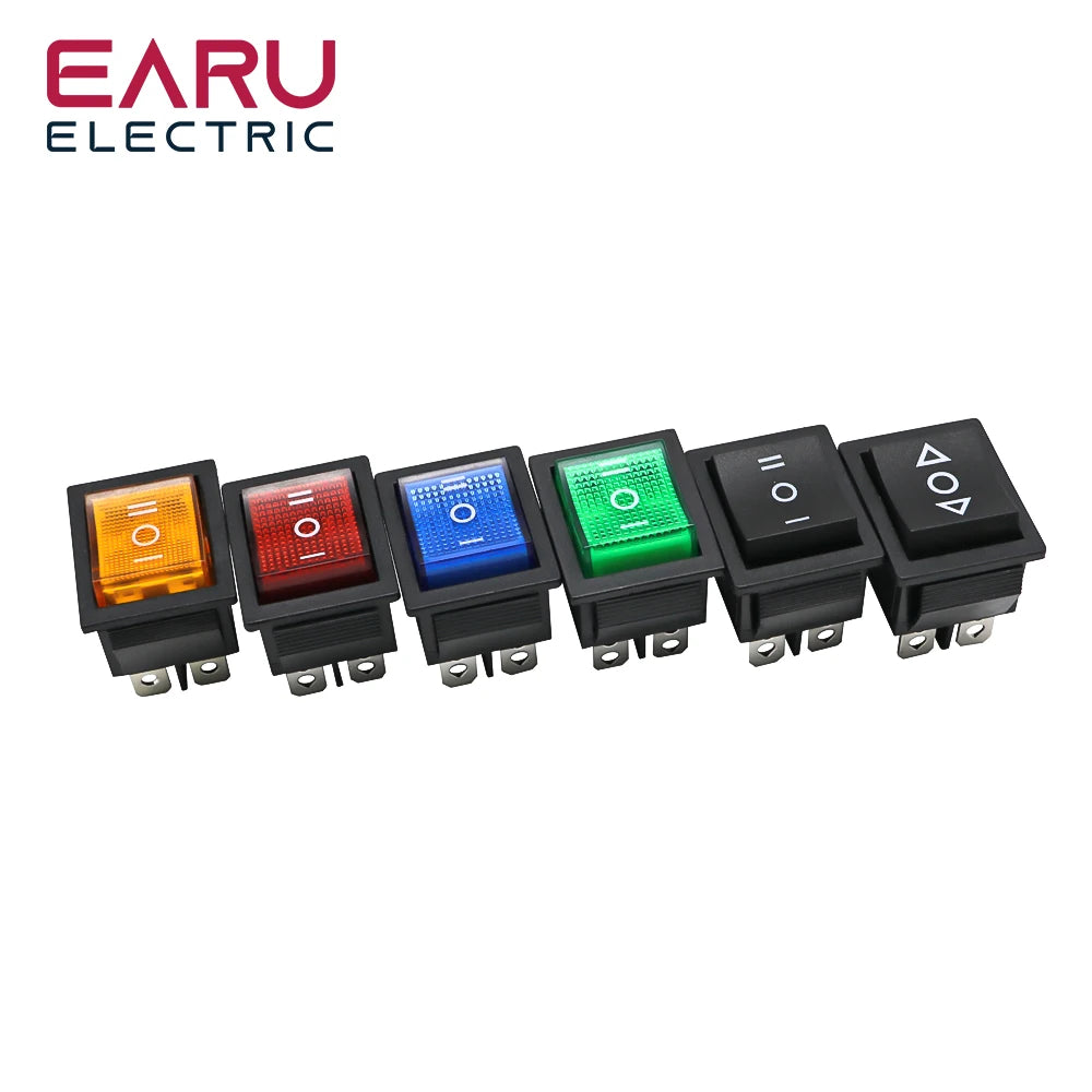 1pc diy interruptor de alimentação barco 3 posição 6pin botão travamento com luz da lâmpada kcd4 16a 250vac/20a 125vac on-off-on