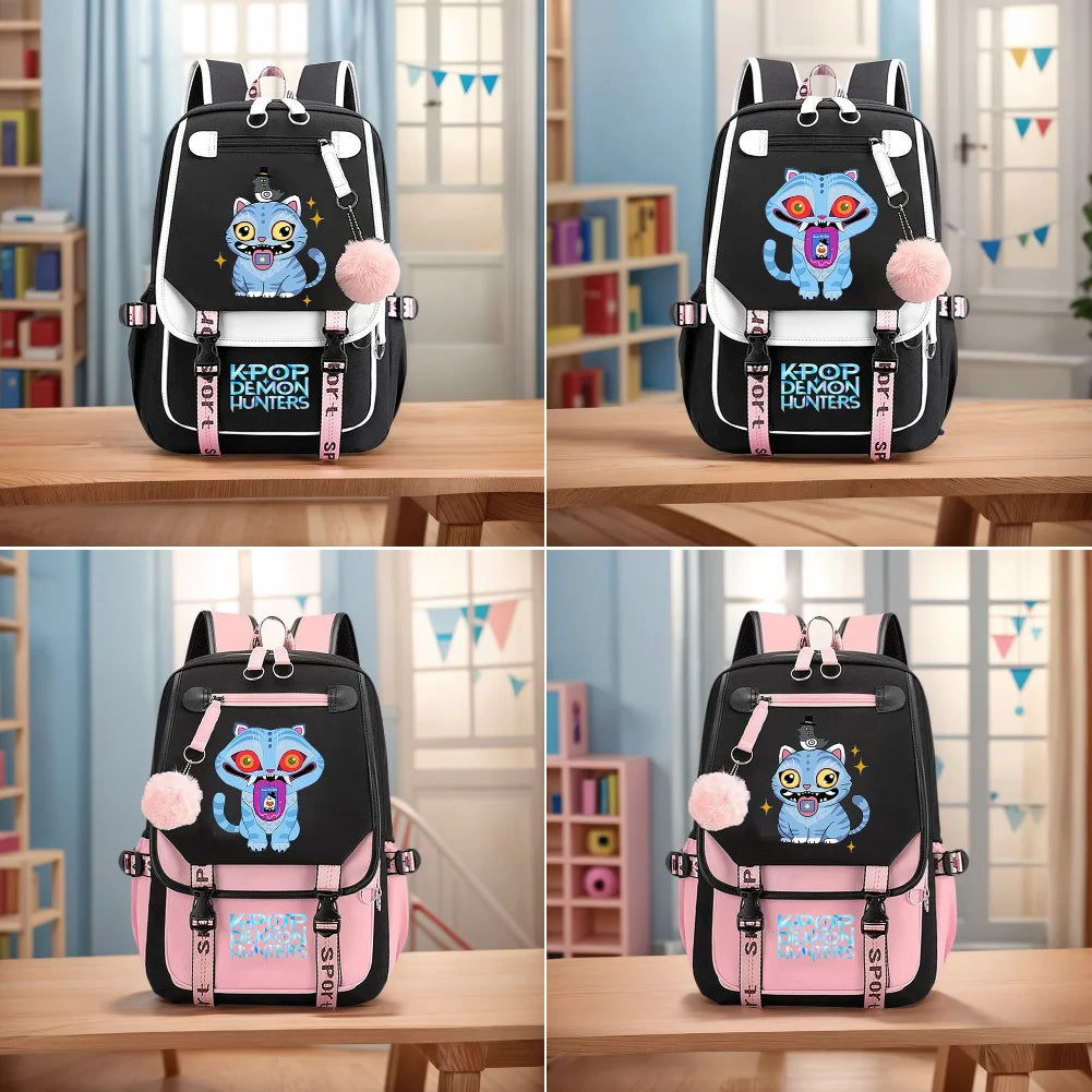 Mochila escolar para estudantes kpop demon hunters, mochila diária 2025 com estampa de filme quente para meninas, bolsa escolar esportiva ao ar livre