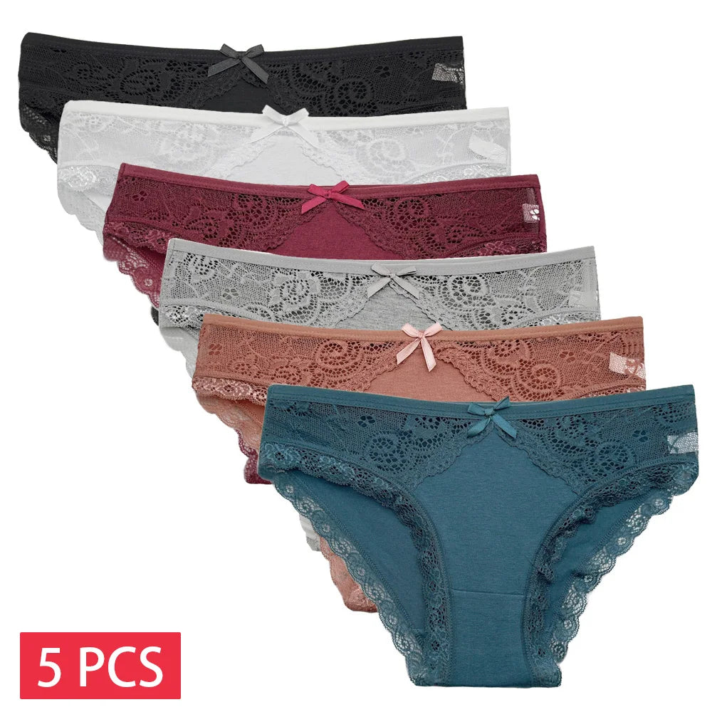 5 pçs/set nova chegada baixa ascensão senhoras sexy calcinha de renda calcinha para mulheres lingerie cuecas de algodão