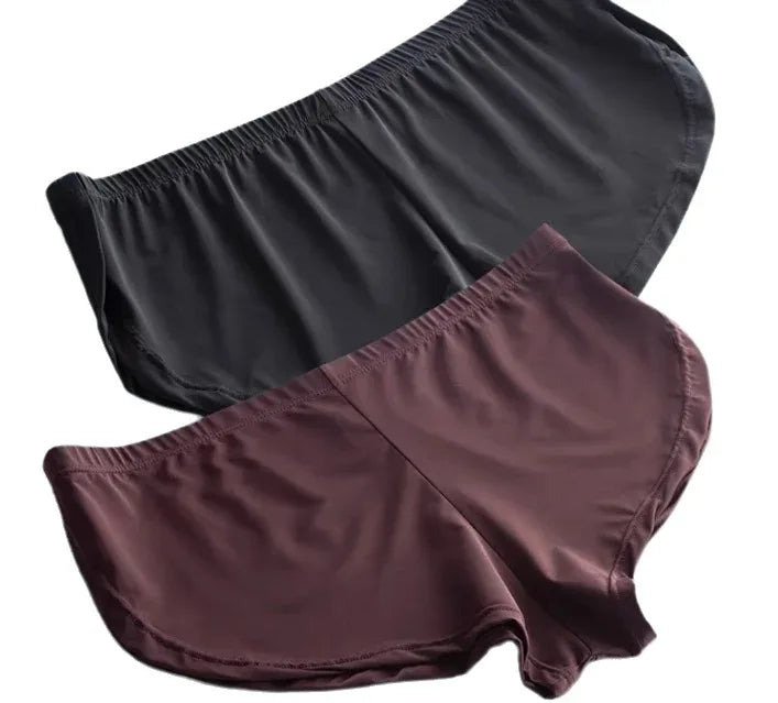 Cuecas Boxer Masculinas Sexy de Seda Gelada com Abertura Lateral, Secagem Rápida, Respiráveis, Esportivas, de Cintura Baixa, para Corrida e Lazer