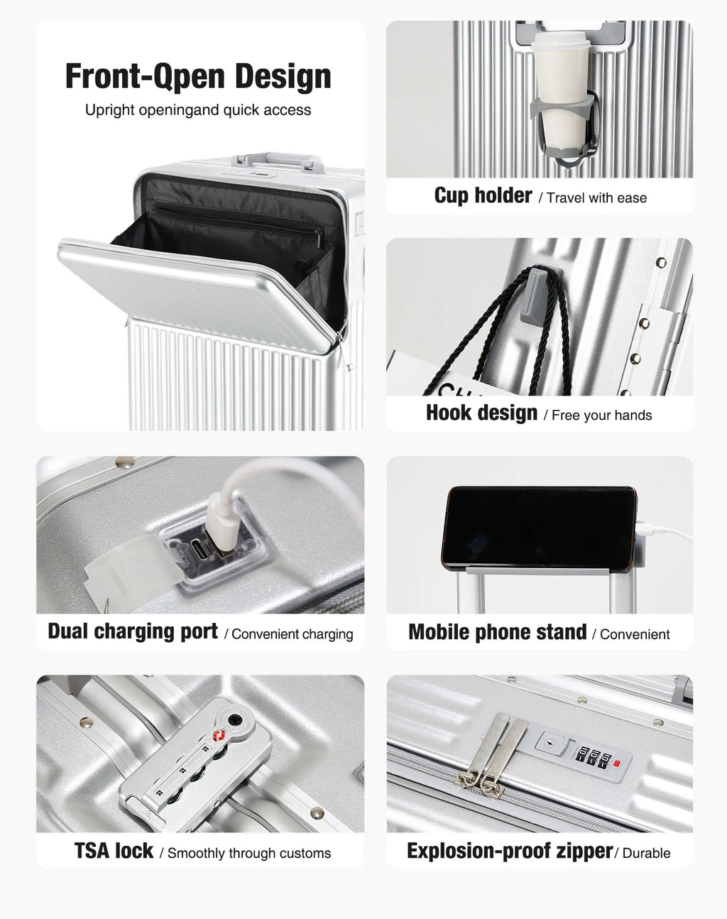 Mala de Alumínio Leve AIWEINY, Com Estrutura de PC, 360 °   Rodas Silenciosas, Cadeado TSA, Bagagem de Mão e de Transporte de 20/24/27 Polegadas