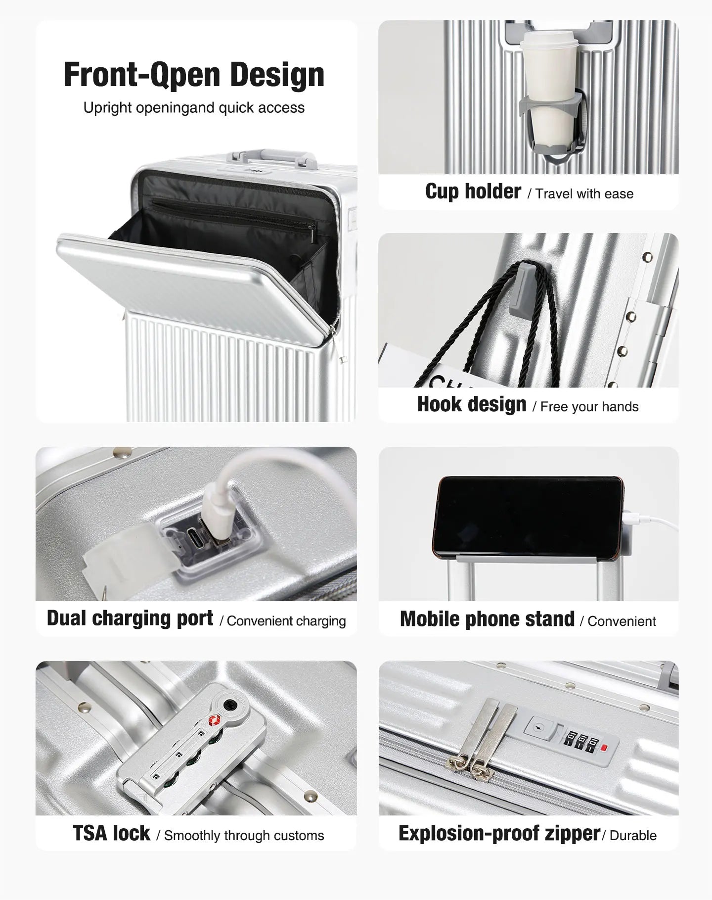 Mala de Alumínio Leve AIWEINY, Com Estrutura de PC, 360 °   Rodas Silenciosas, Cadeado TSA, Bagagem de Mão e de Transporte de 20/24/27 Polegadas