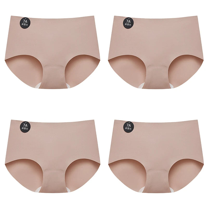 Falllsweet 4 Peças de Calcinhas de Seda Sem Costura para Mulheres, Lingerie Sexy de Cintura Média, Calcinhas de Seda Gelada M-2XL