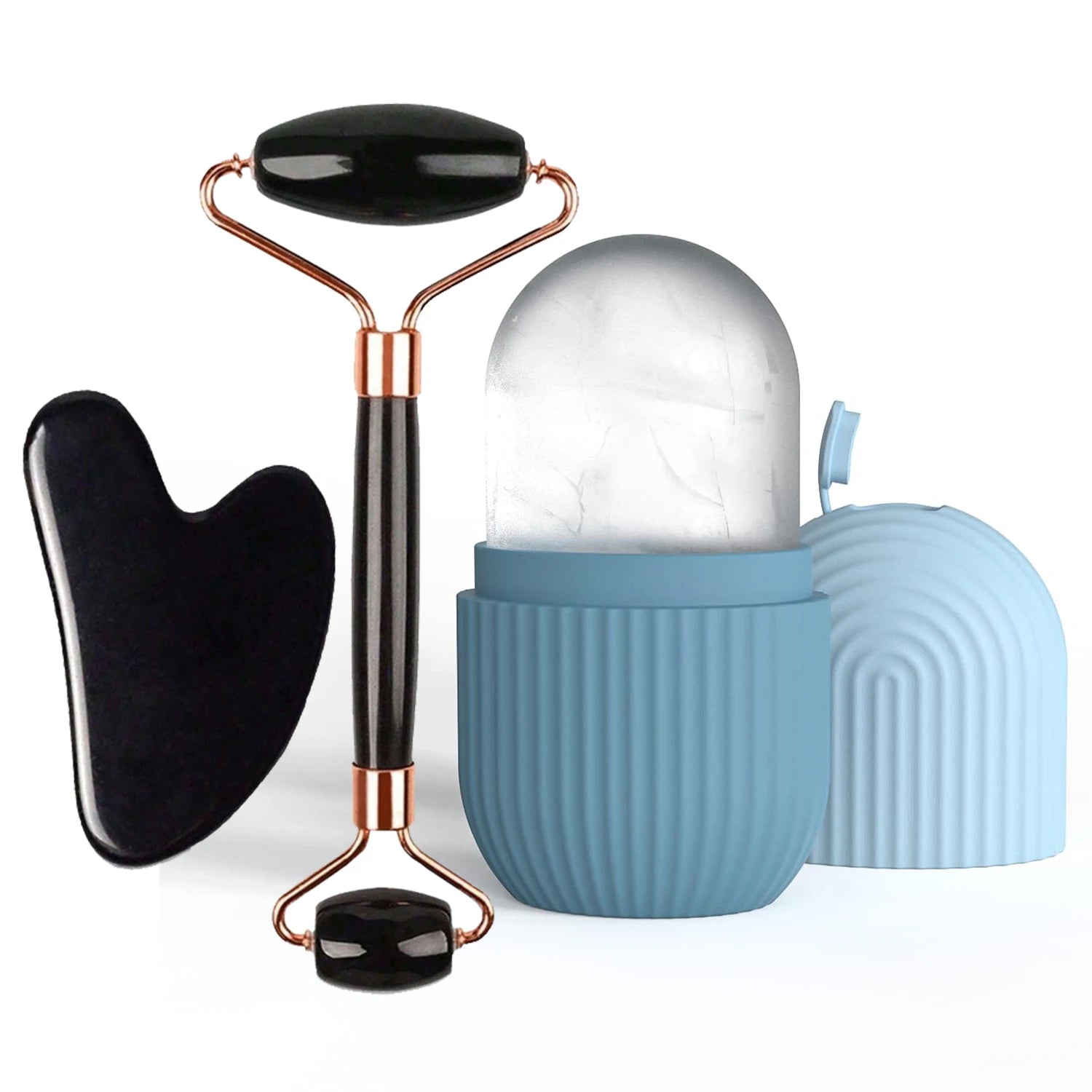 Conjunto de Rolos Faciais de Gelo, Ferramenta de Massagem Gua Sha para Contorno e Lifting Facial