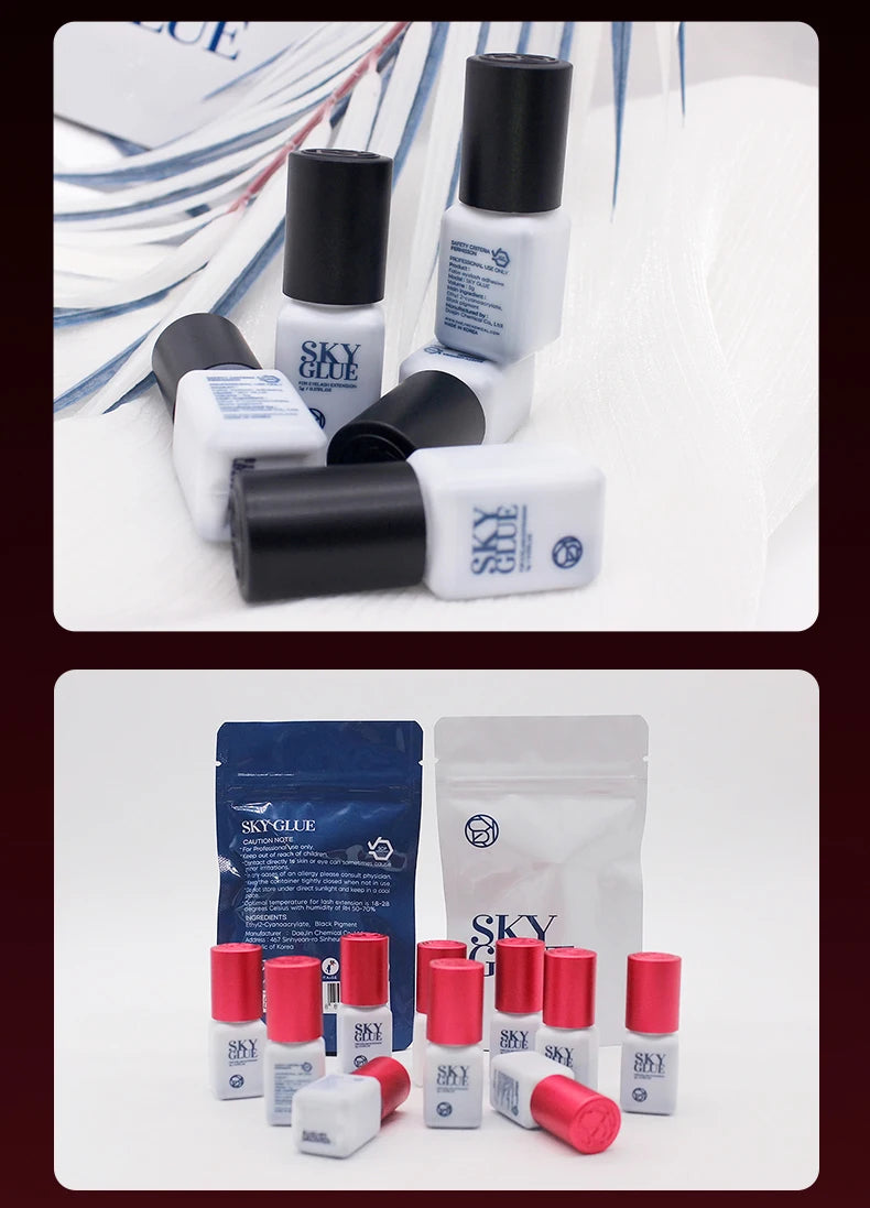1 garrafa de cola sky para extensões de cílios 5ml original sky s + preto vermelho azul tampa cola de cílios postiços céu td fornecedor de cola transparente